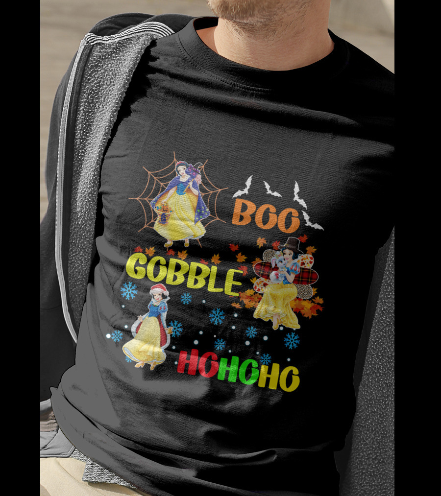 Snow White Boo Gobble Ho Ho Ho Halloween Thanksgiving Christmas T-Shirt