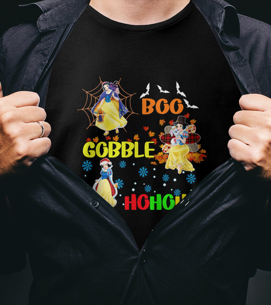 Snow White Boo Gobble Ho Ho Ho Halloween Thanksgiving Christmas T-Shirt