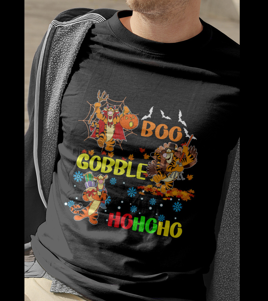 Tigger Boo Gobble Ho Ho Ho HalloThanksMas T-Shirt