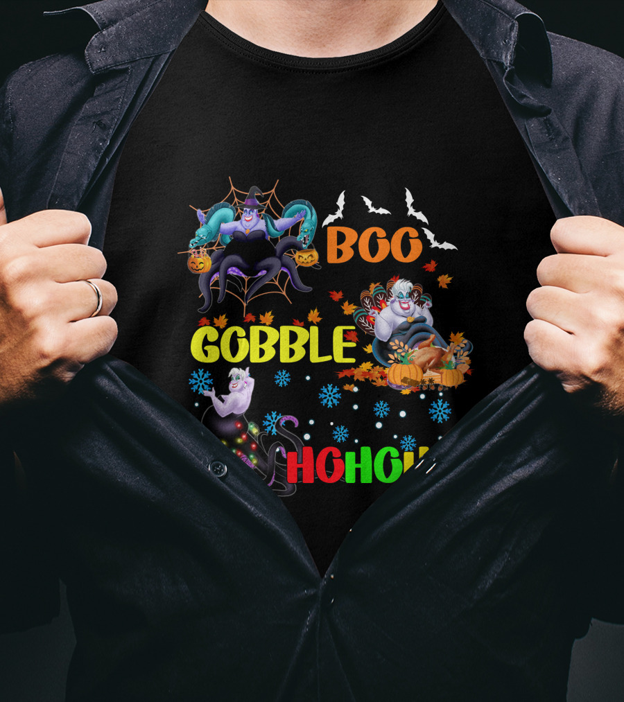 Ursula Boo Gobble HoHoHo Halloween Thanksgiving Christmas T-Shirt