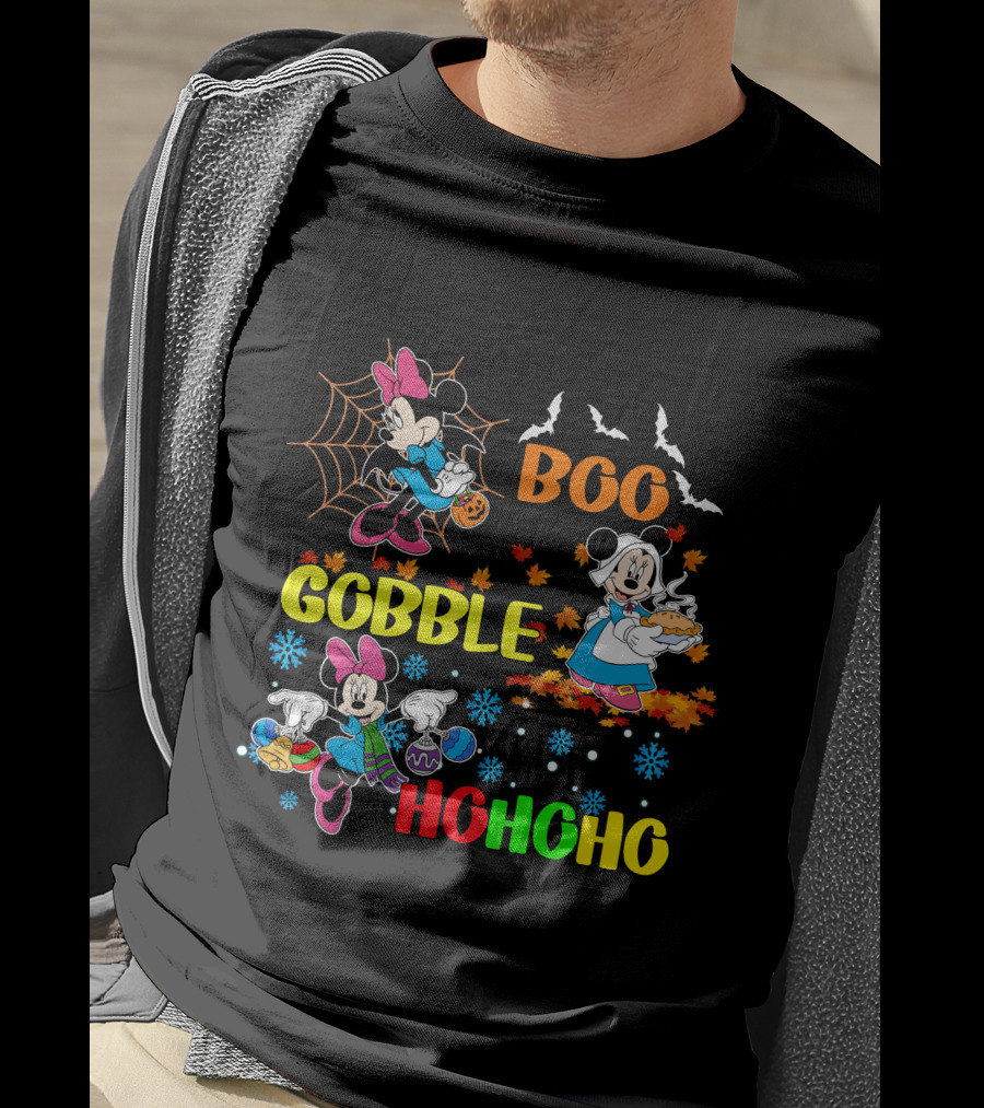 Minnie Boo Gobble HoHoHo Halloween Thanksgiving Christmas T-Shirt