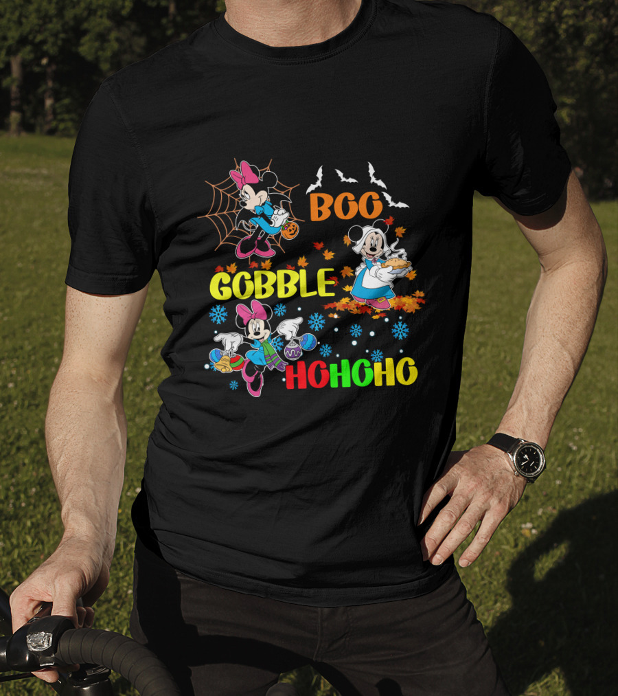 Minnie Boo Gobble HoHoHo Halloween Thanksgiving Christmas T-Shirt