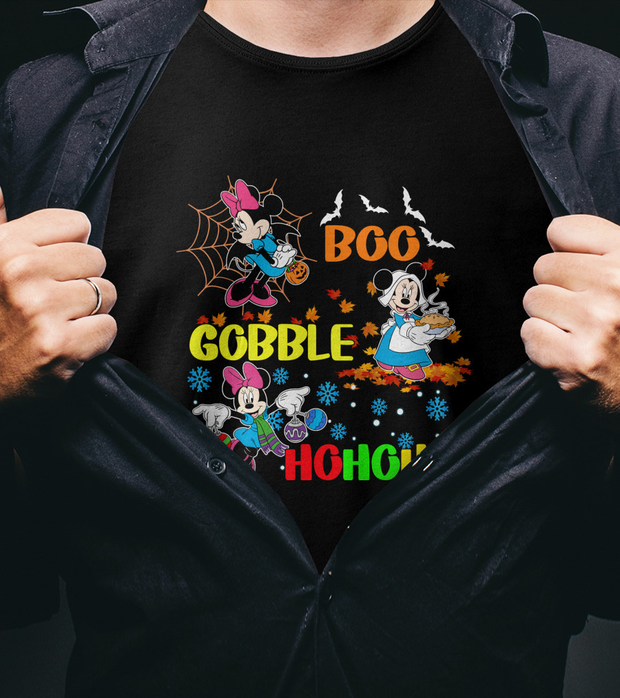 Minnie Boo Gobble HoHoHo Halloween Thanksgiving Christmas T-Shirt