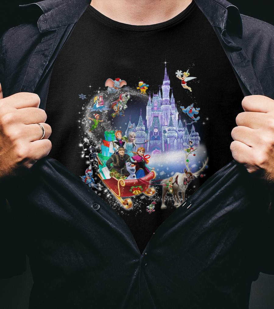 Frozen Disney Christmas Castle Sleigh Ride Adventure T-Shirt