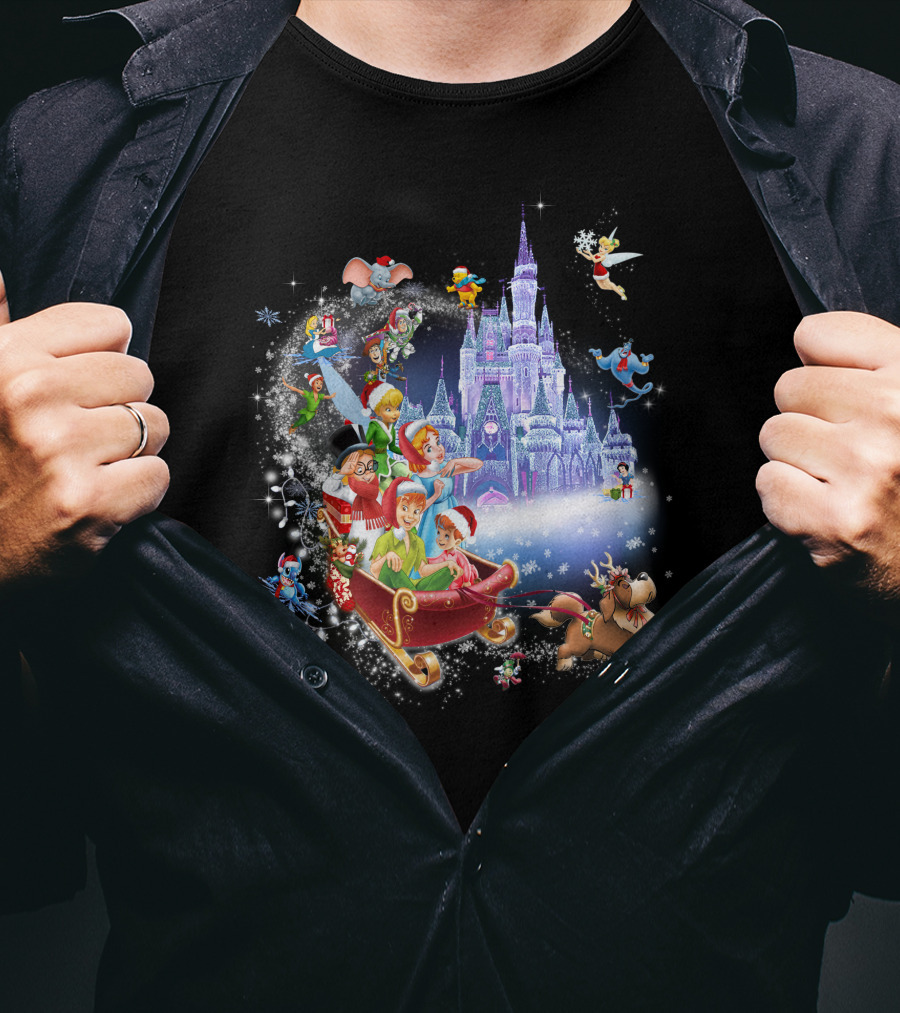 Peter Pan Christmas Wonderland With Disney Characters And Castle T-Shirt