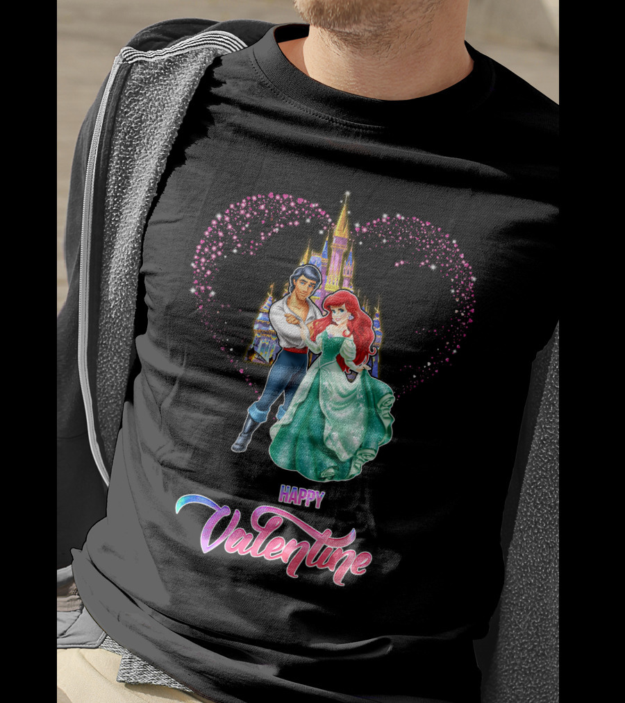 Happy Valentine Ariel Disney Princess Castle Hearts T-Shirt