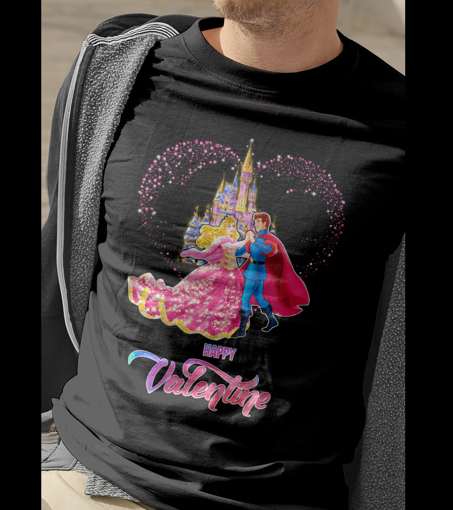 Happy Valentine Aurora Castle Heart T-Shirt