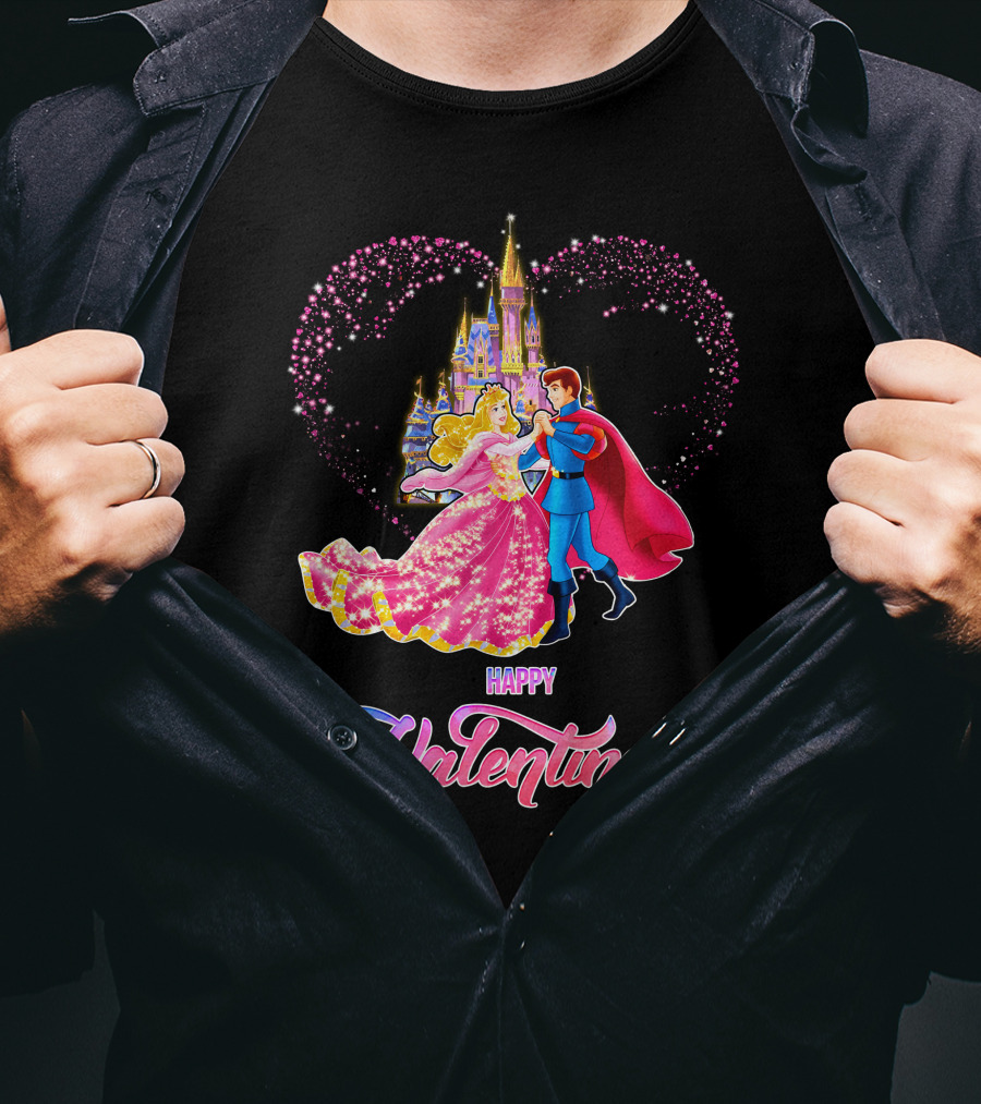 Happy Valentine Aurora Castle Heart T-Shirt
