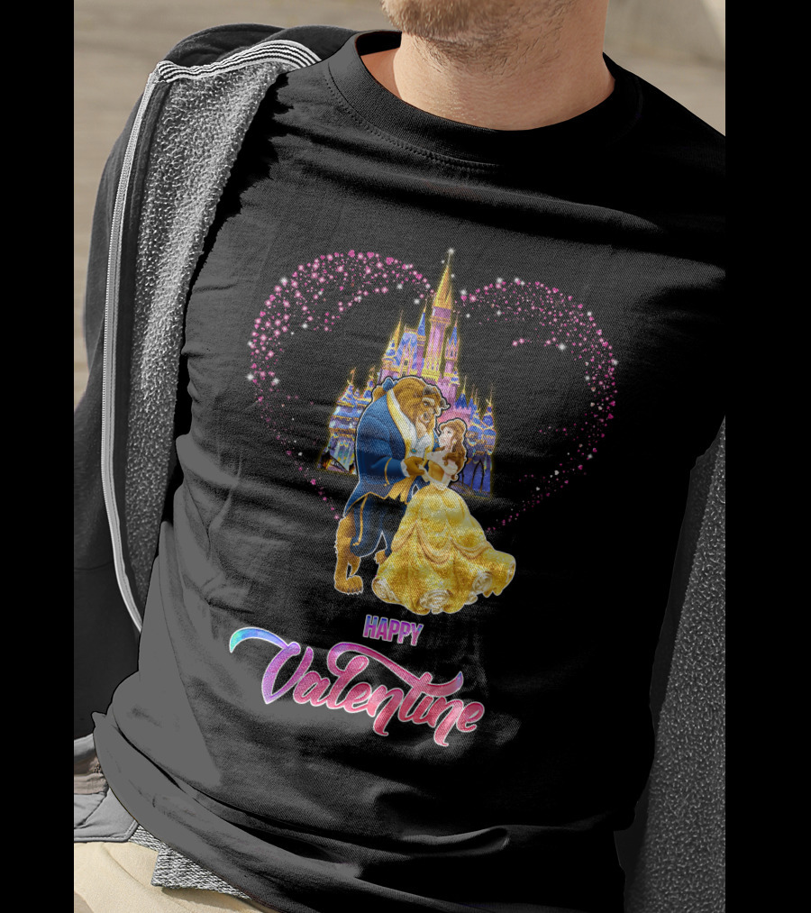Happy Valentine Beauty And The Beast Castle Hearts T-Shirt