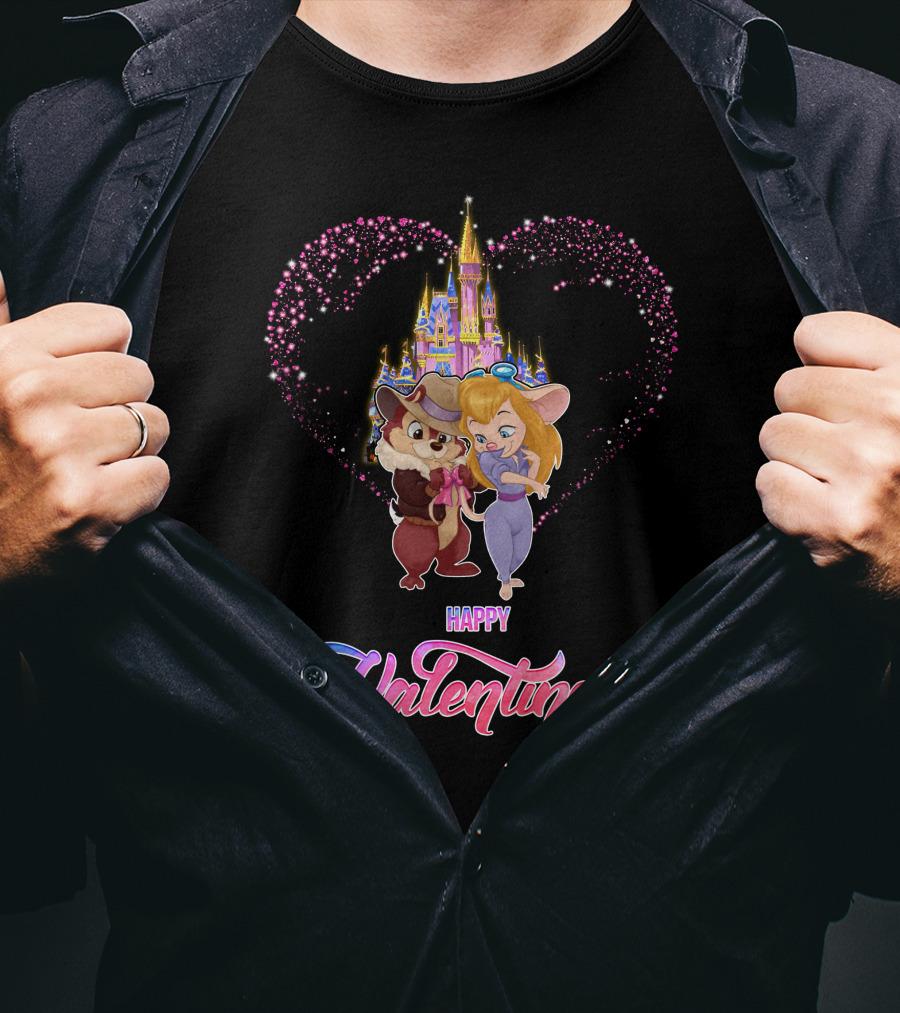 Happy Valentine Chip And Dale Castle Heart T-Shirt