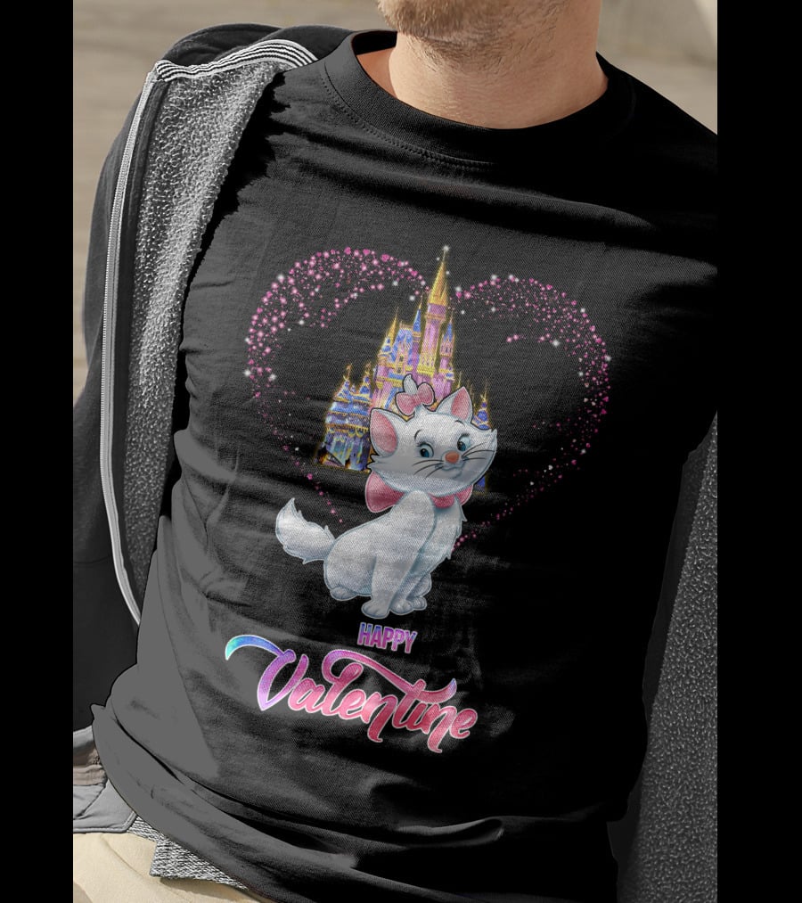 Happy Valentine Marie Cat With Castle Heart T-Shirt