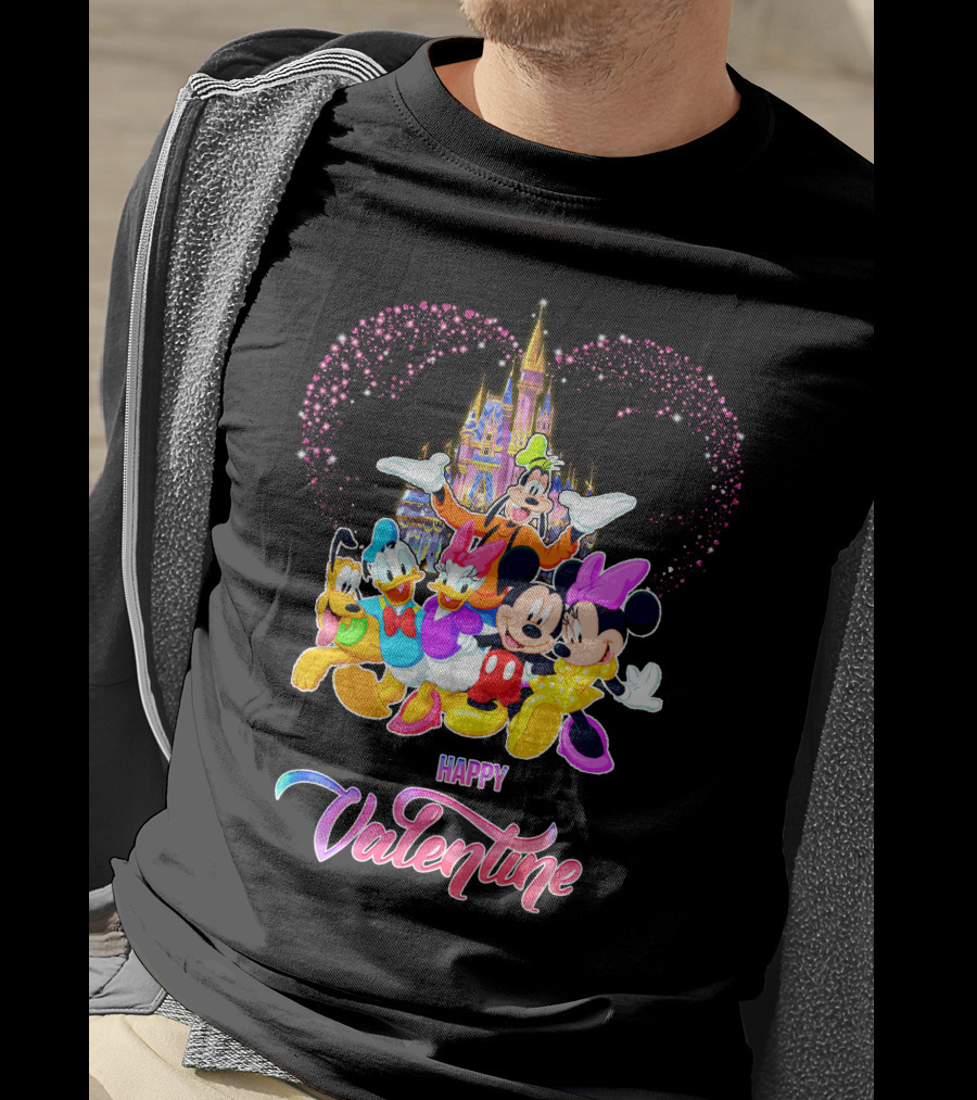 Mickey And Friends Happy Valentine Disney Castle T-Shirt