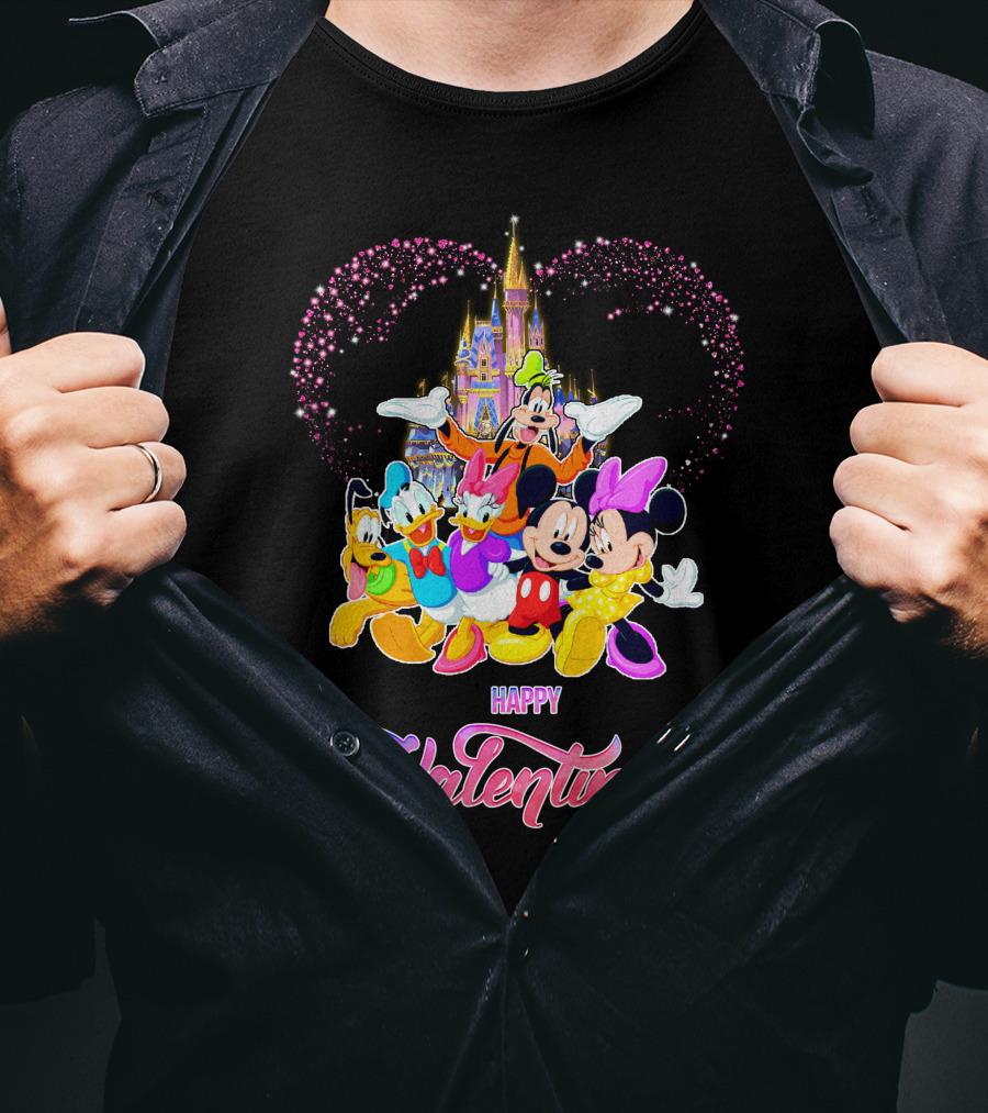 Mickey And Friends Happy Valentine Disney Castle T-Shirt