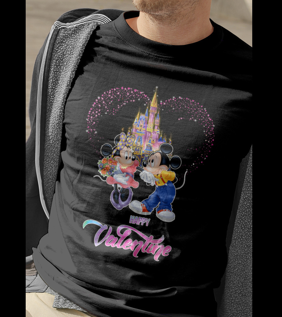 Mickey Minnie Happy Valentine Castle Heart T-Shirt