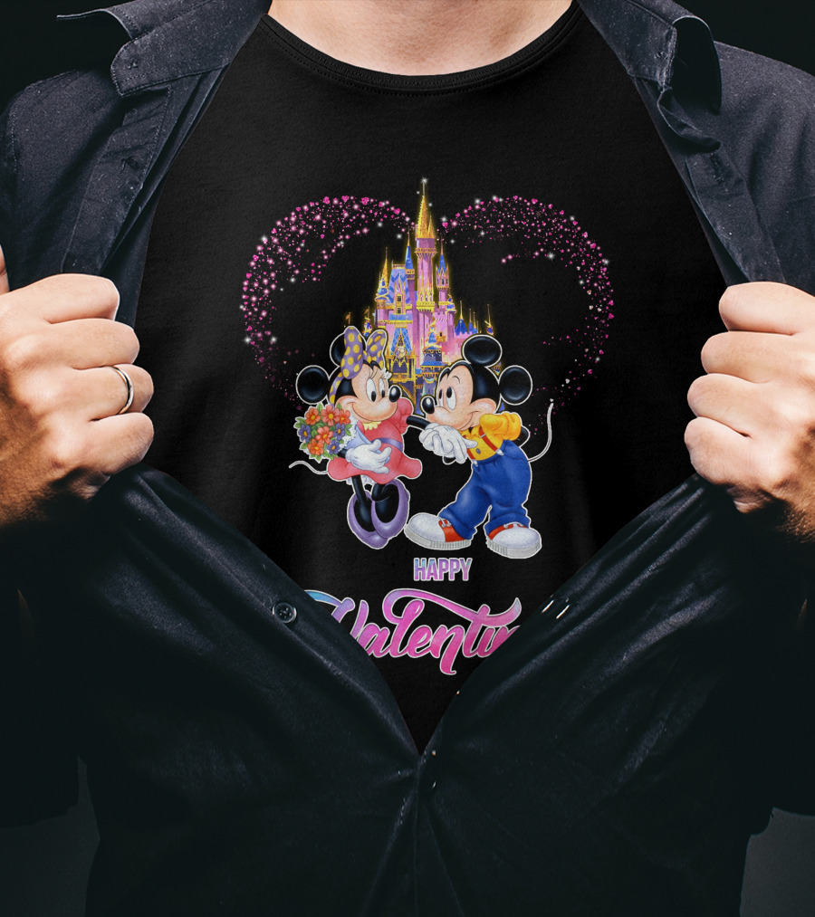 Mickey Minnie Happy Valentine Castle Heart T-Shirt