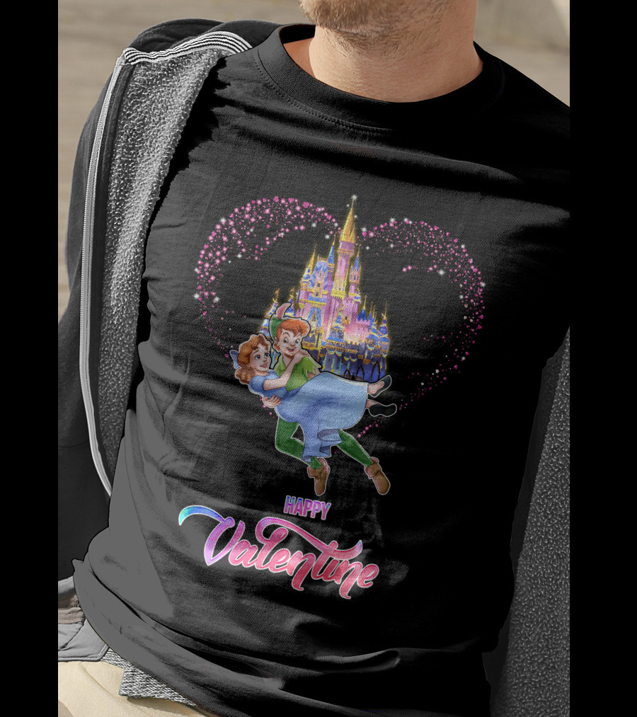 Happy Valentine Peter Pan Heart Castle T-Shirt