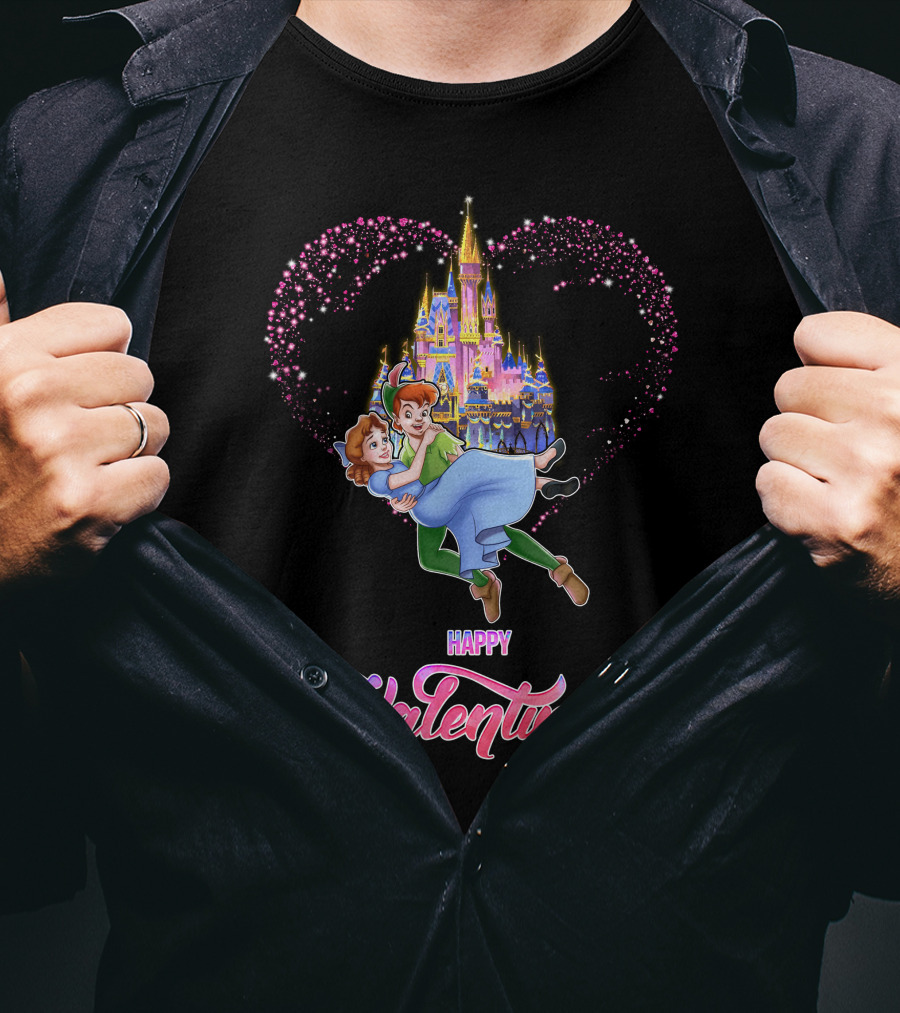 Happy Valentine Peter Pan Heart Castle T-Shirt