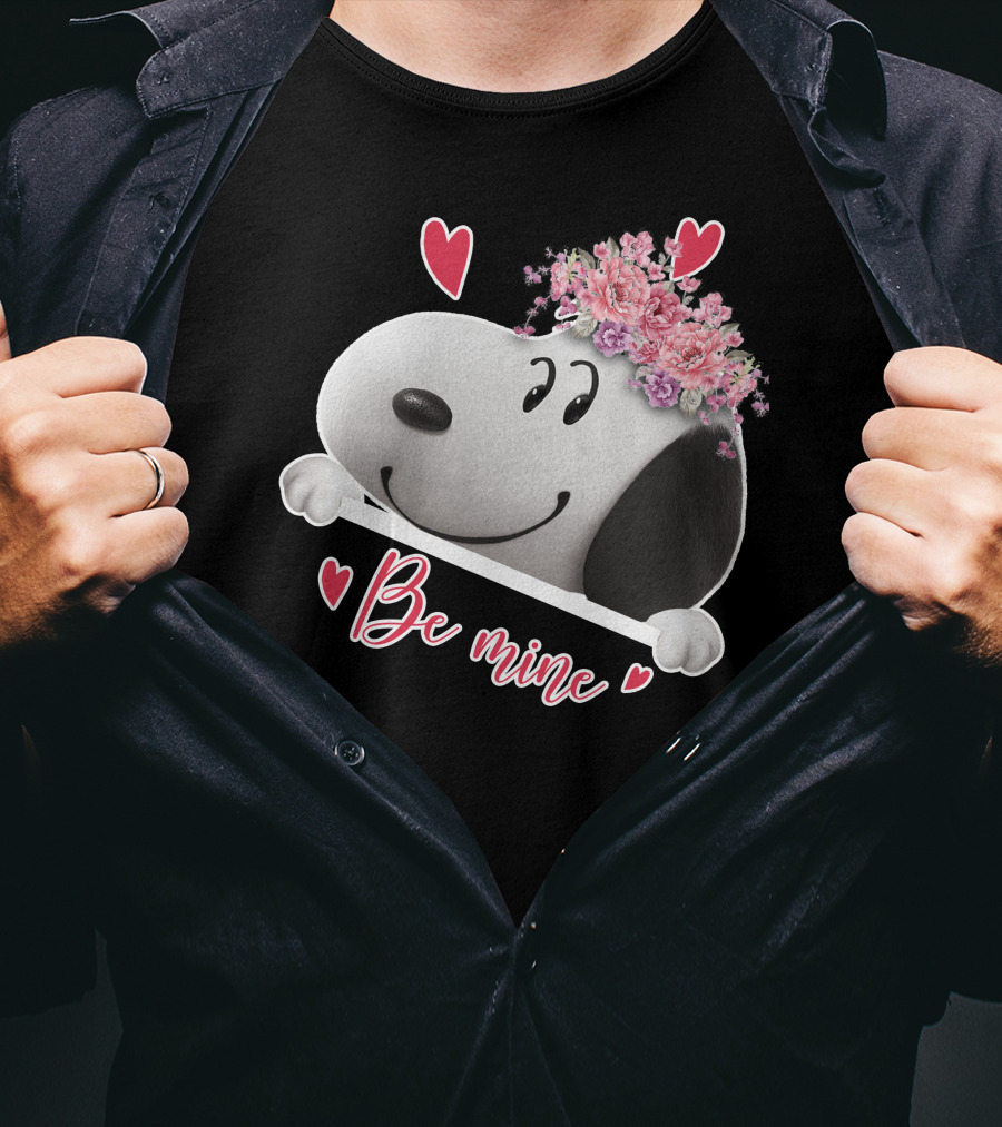 Snoopy Be Mine Hearts And Flowers T-Shirt