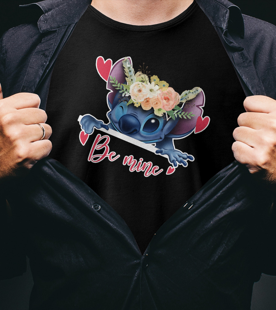 Stitch Be Mine Floral Crown Hearts T-Shirt