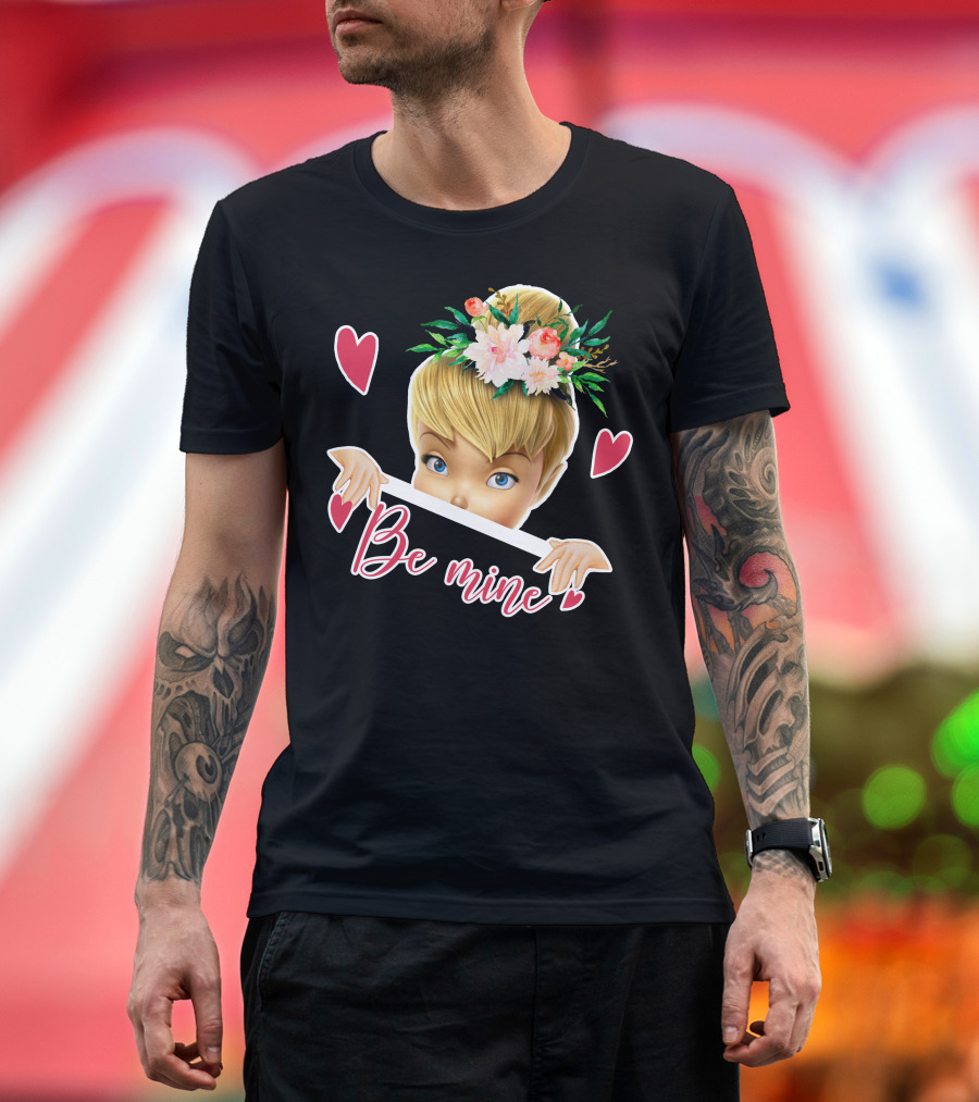 Tinkerbell Be Mine Valentine's Day Hearts Floral Crown T-Shirt