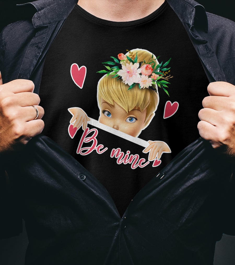 Tinkerbell Be Mine Valentine's Day Hearts Floral Crown T-Shirt