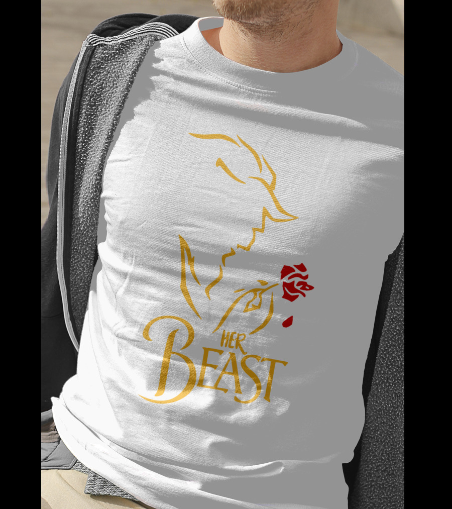 Her Beast Silhouette With Red Rose Beauty And The Beast T-Shirt