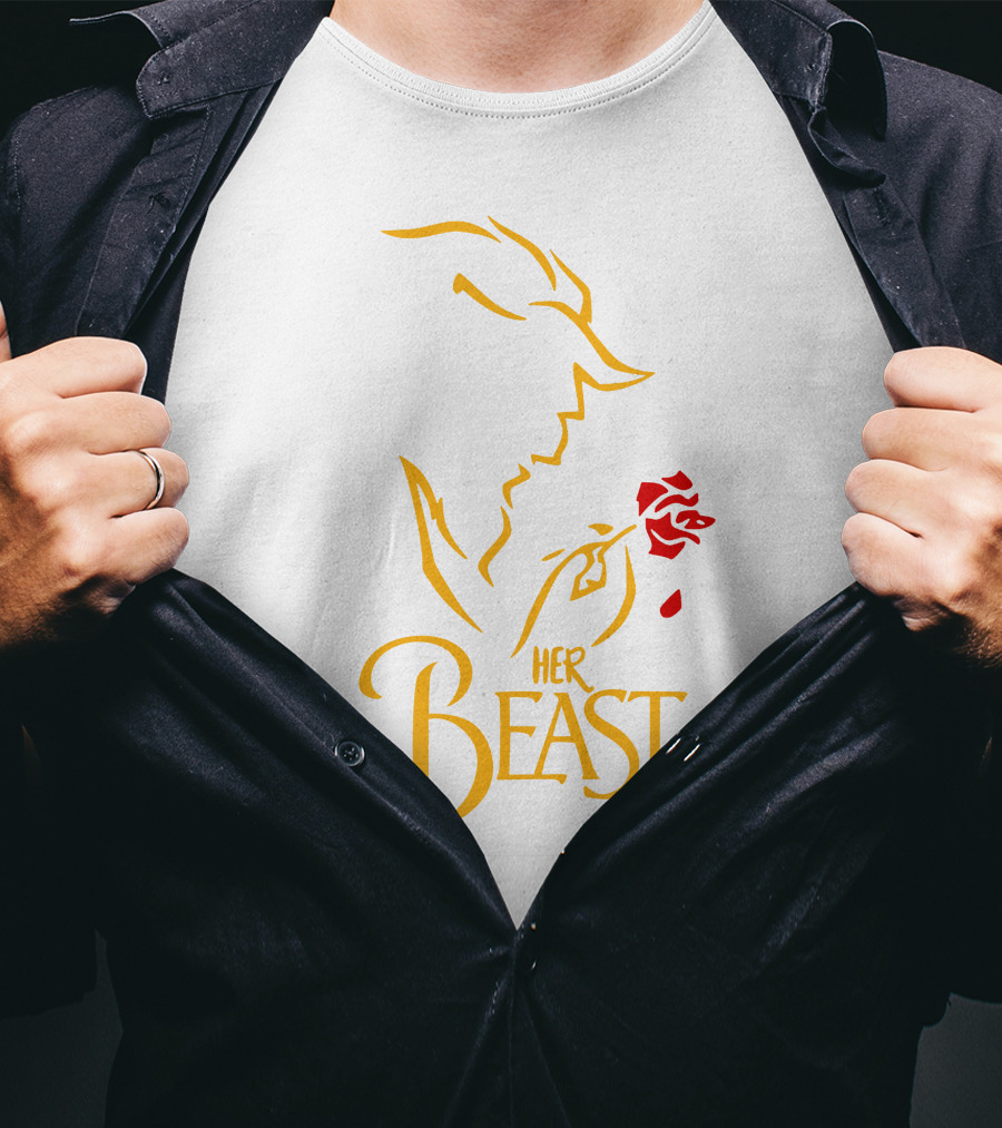 Her Beast Silhouette With Red Rose Beauty And The Beast T-Shirt