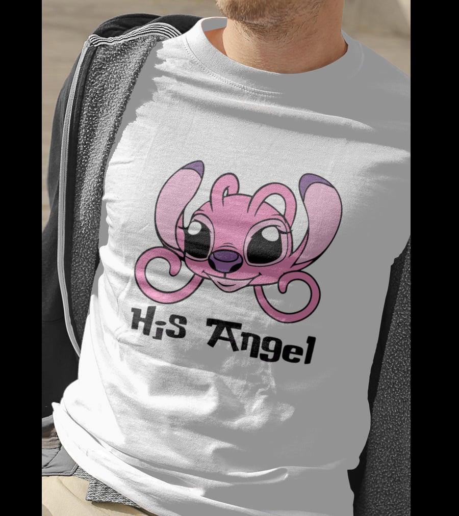 Stitch His Angel Pink Character Featuring Large Ears And Whimsical T-Shirt
