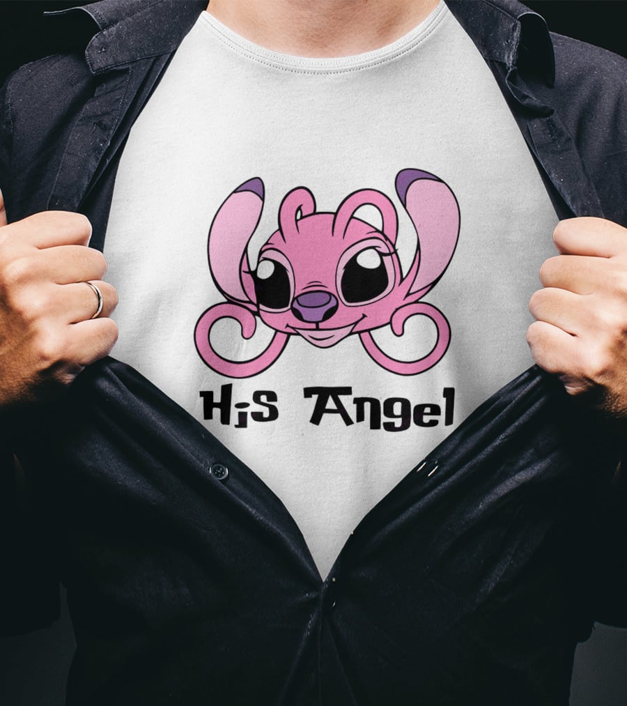 Stitch His Angel Pink Character Featuring Large Ears And Whimsical T-Shirt