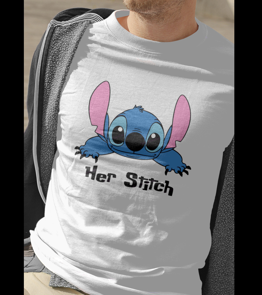 Her Stitch Cute Blue Alien Character Peeking T-Shirt