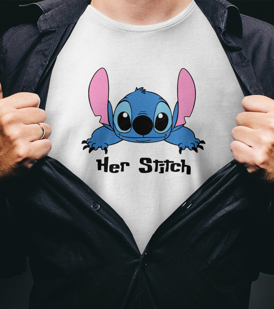 Her Stitch Cute Blue Alien Character Peeking T-Shirt