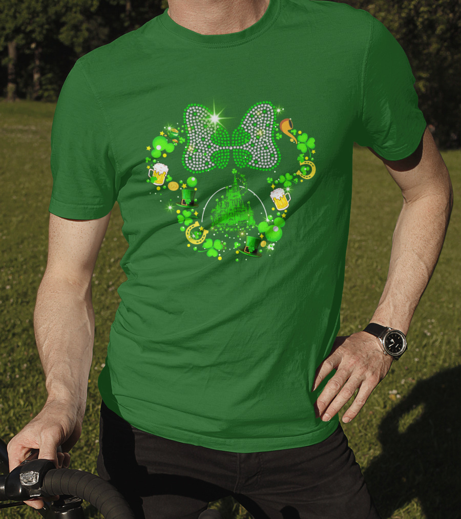 Minnie Head St Patrick's Day Shamrock Castle Bow Irish Beer Hat Luck T-Shirt