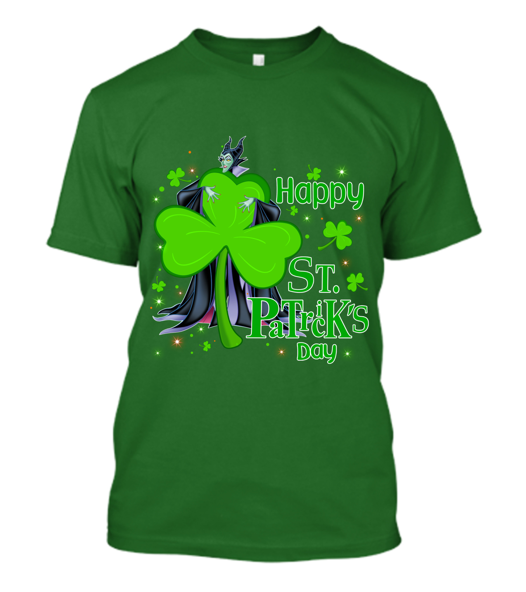 Maleficent Happy St Patrick's Day Shamrock Clover Sparkle T-Shirt