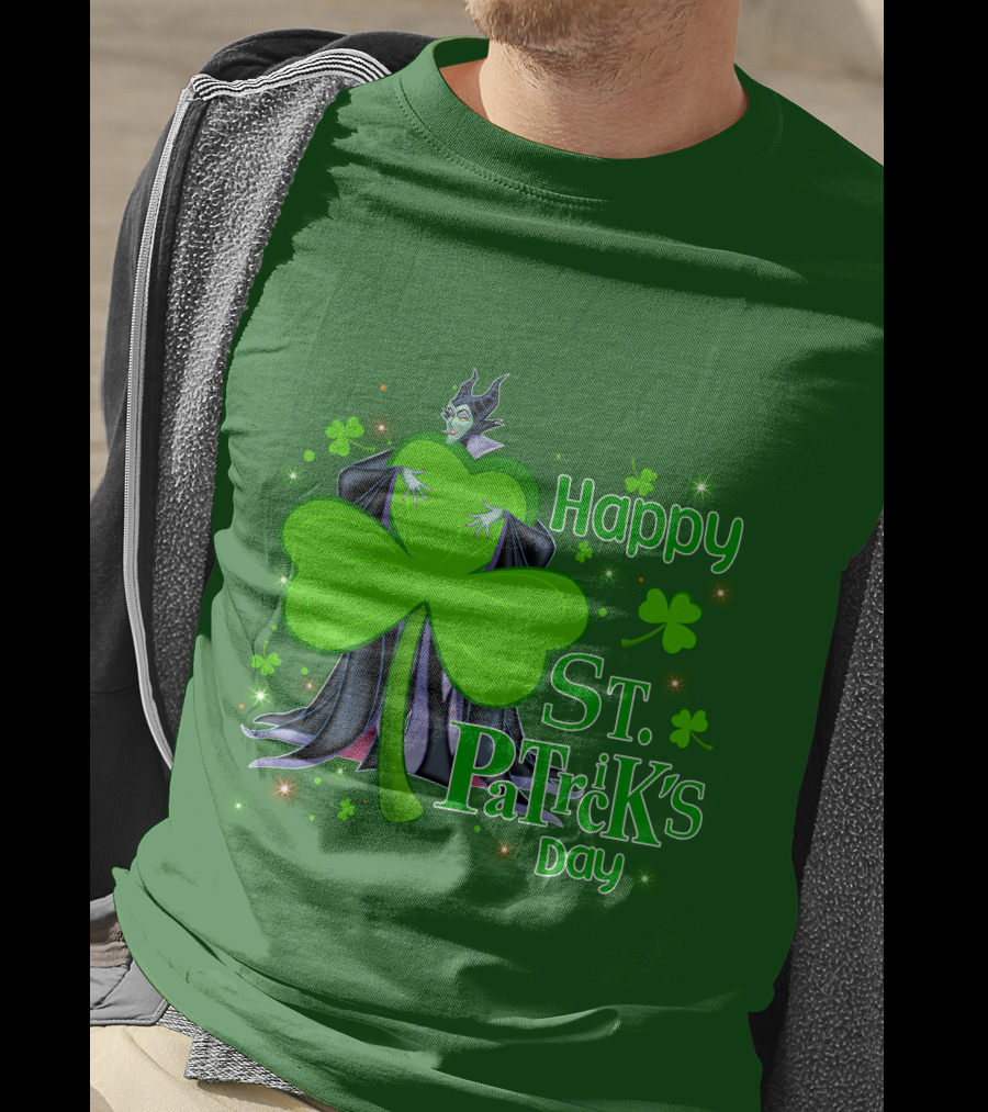 Maleficent Happy St Patrick's Day Shamrock Clover Sparkle T-Shirt