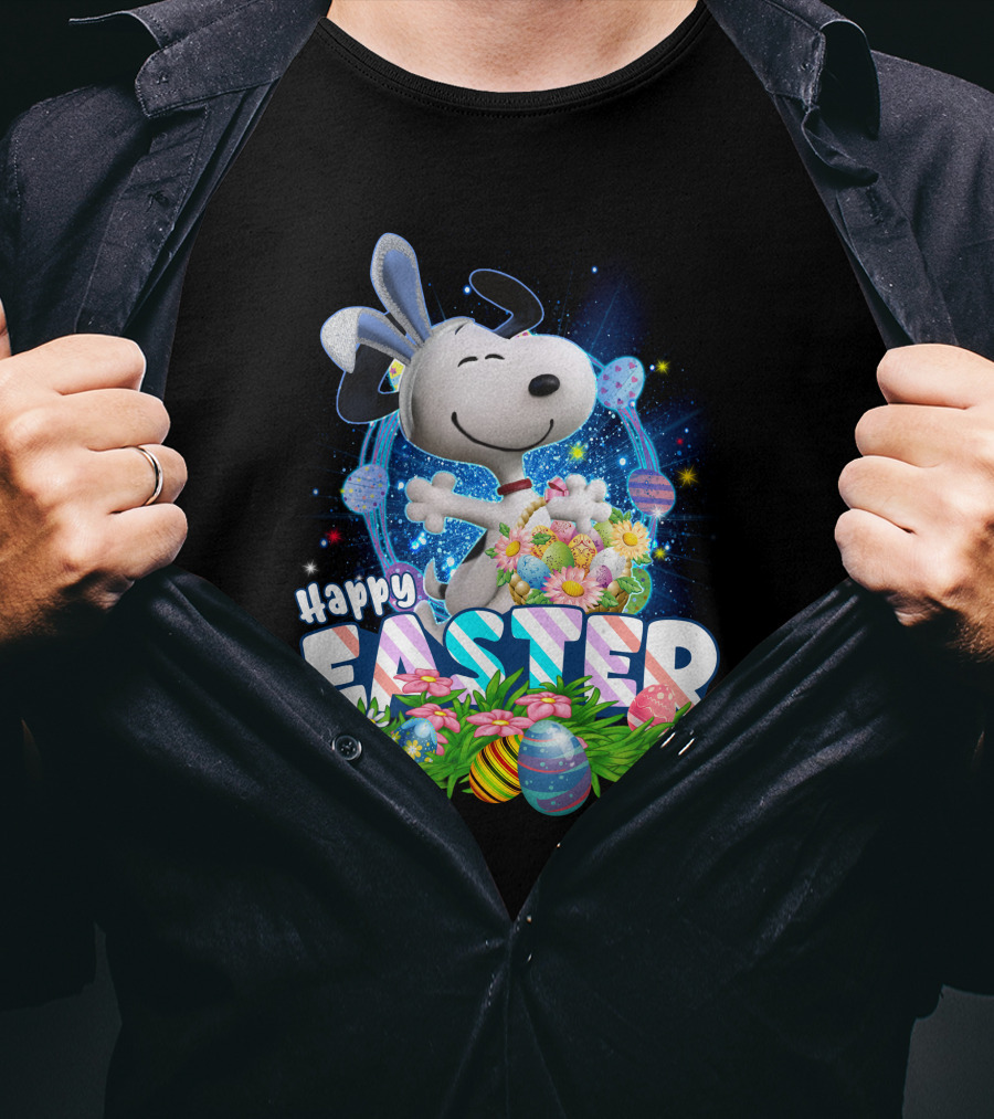 Happy Easter Snoopy With Colorful Eggs And Flowers T-Shirt