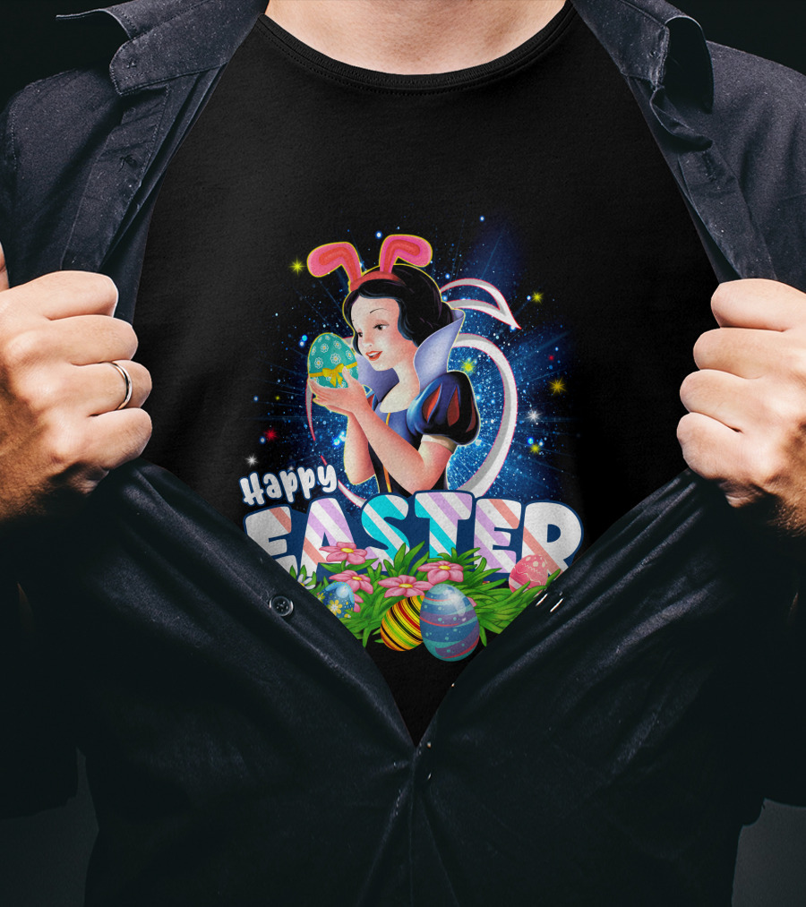 Snow White Happy Easter Bunny Ears Colorful Eggs Magic T-Shirt