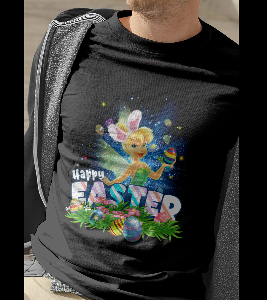 Happy Easter Tinkerbell With Bunny Ears And Colorful Eggs T-Shirt