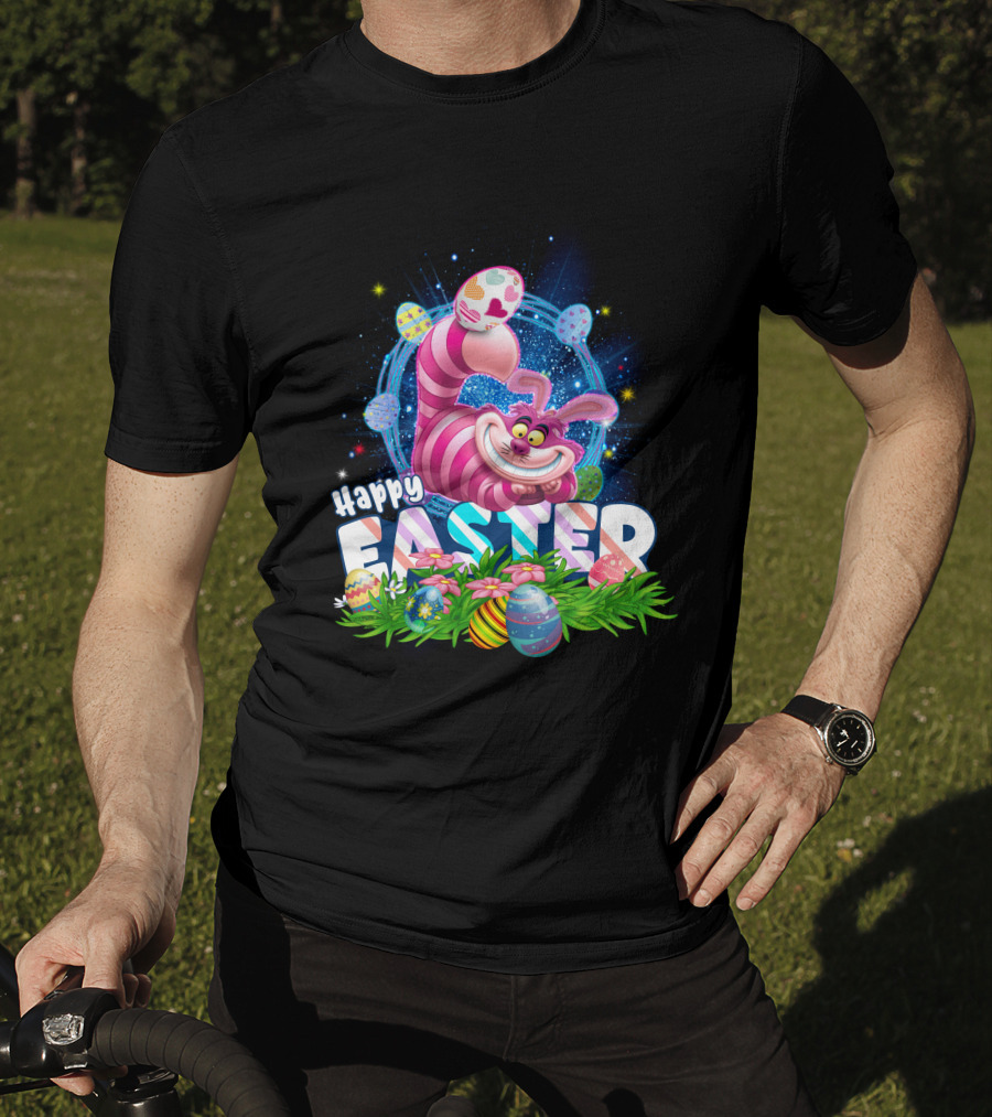 Cheshire Cat Happy Easter Eggs And Flowers T-Shirt