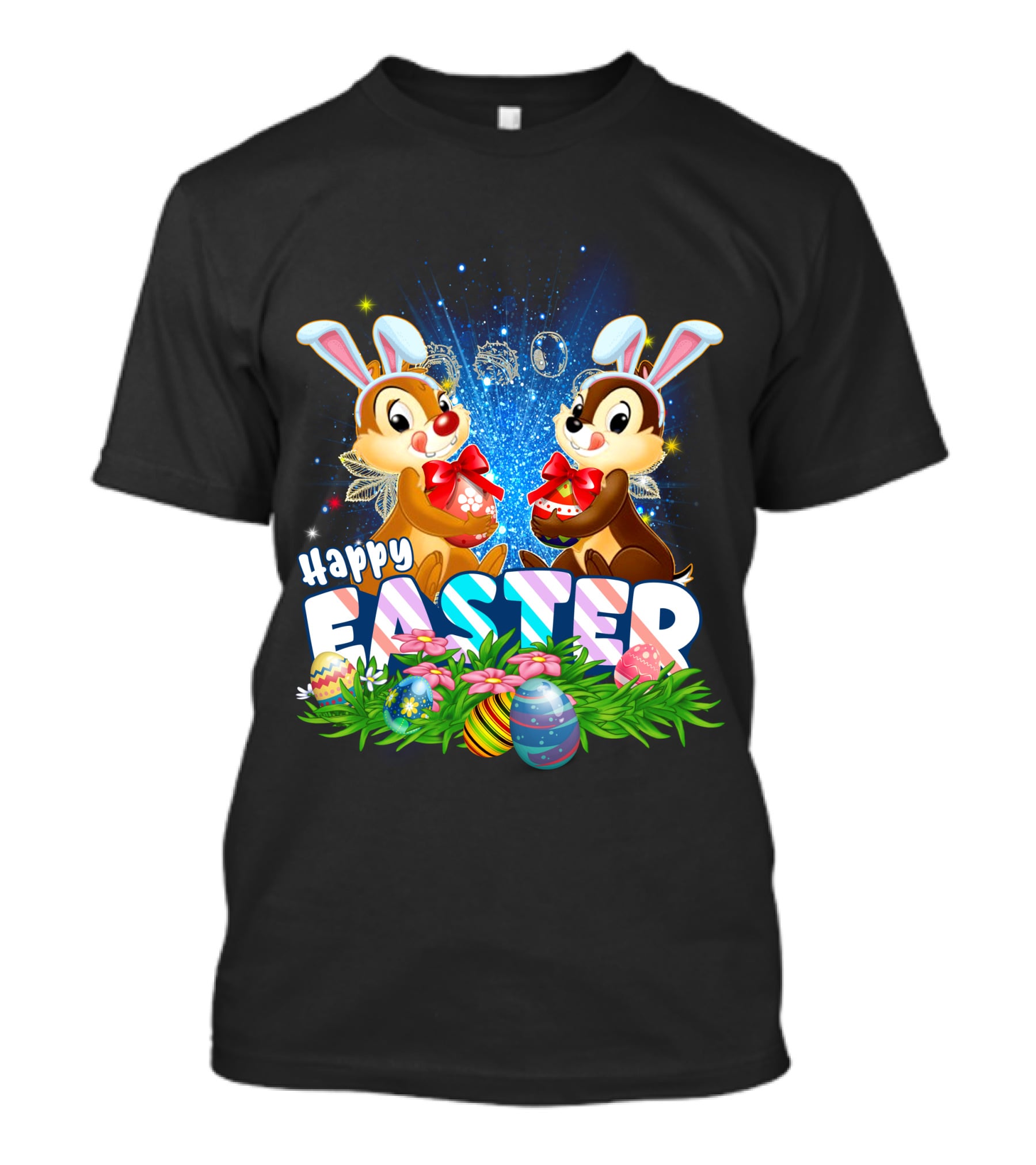 Chip Dale Happy Easter With Bunny Ears And Colorful Eggs T-Shirt