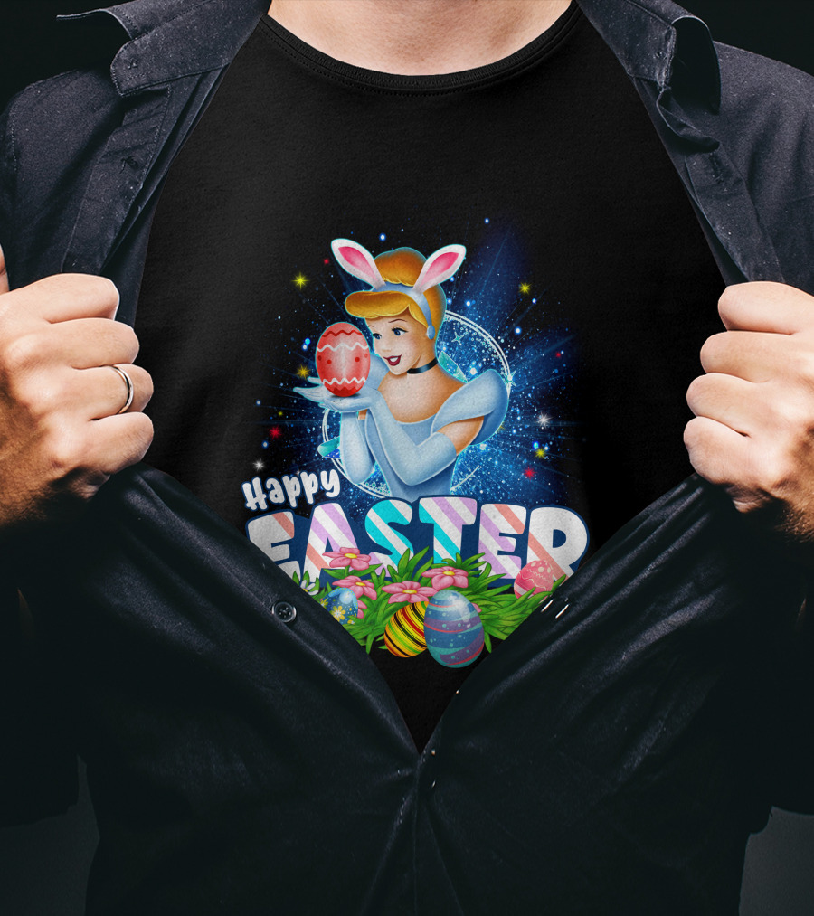 Cinderella Easter Bunny Ears With Colorful Eggs And Flowers T-Shirt