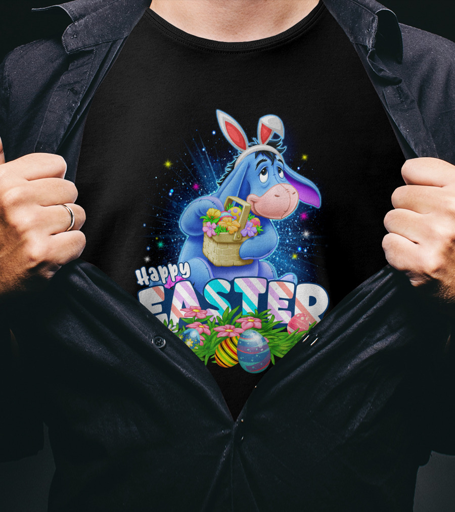 Eeyore Easter Basket With Eggs And Flowers Happy Easter T-Shirt