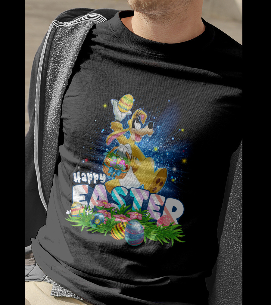 Happy Easter Goofy Character With Easter Eggs And Basket T-Shirt