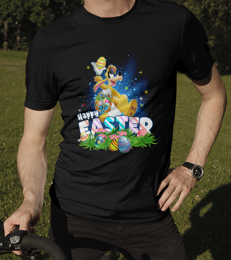 Happy Easter Goofy Character With Easter Eggs And Basket T-Shirt