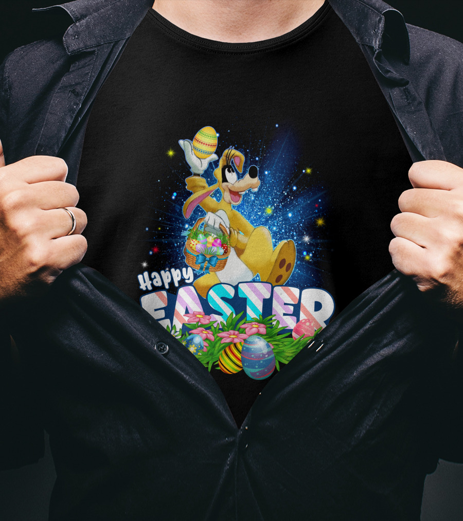 Happy Easter Goofy Character With Easter Eggs And Basket T-Shirt