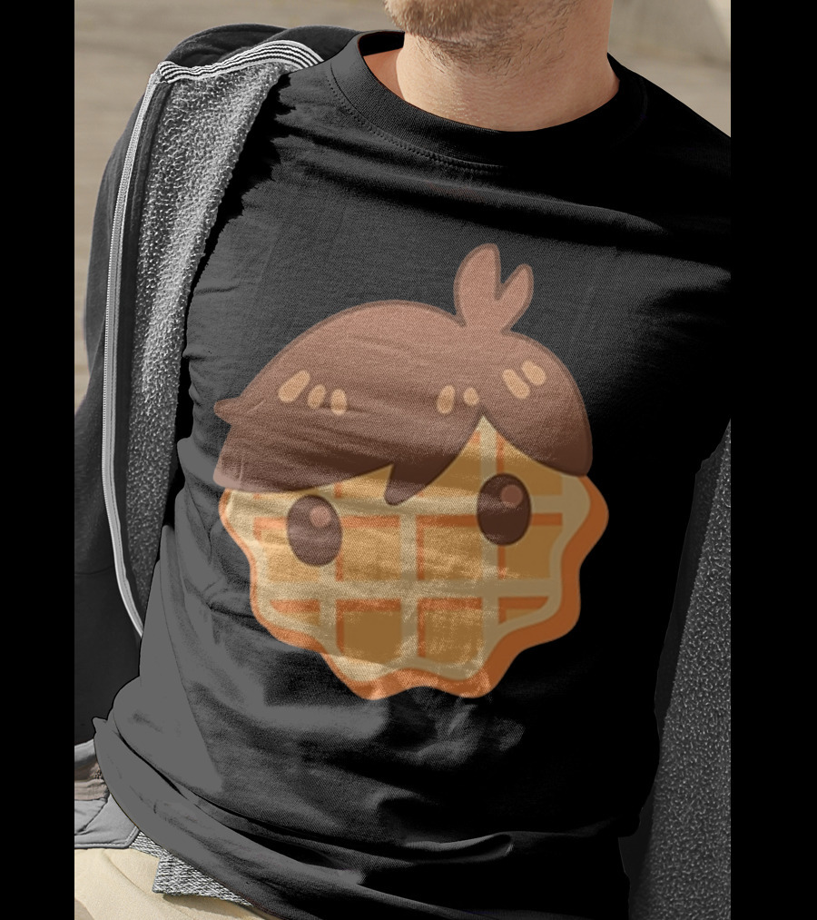 Waffle Head Cute Breakfast Character Face With Hair T-Shirt