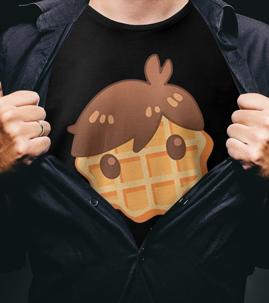 Waffle Head Cute Breakfast Character Face With Hair T-Shirt