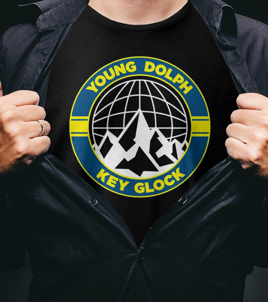 Young Dolph Key Glock Mountain Globe Motif T-Shirt