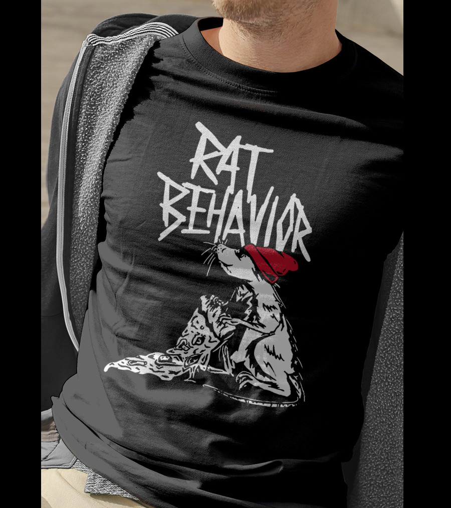 RAT BEHAVIOR Pizza Eating Rat In Red Hat T-Shirt