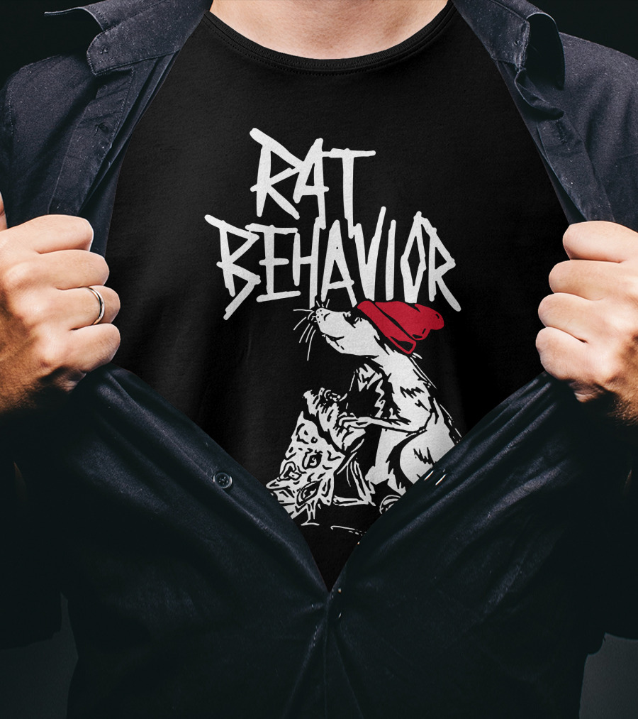 RAT BEHAVIOR Pizza Eating Rat In Red Hat T-Shirt