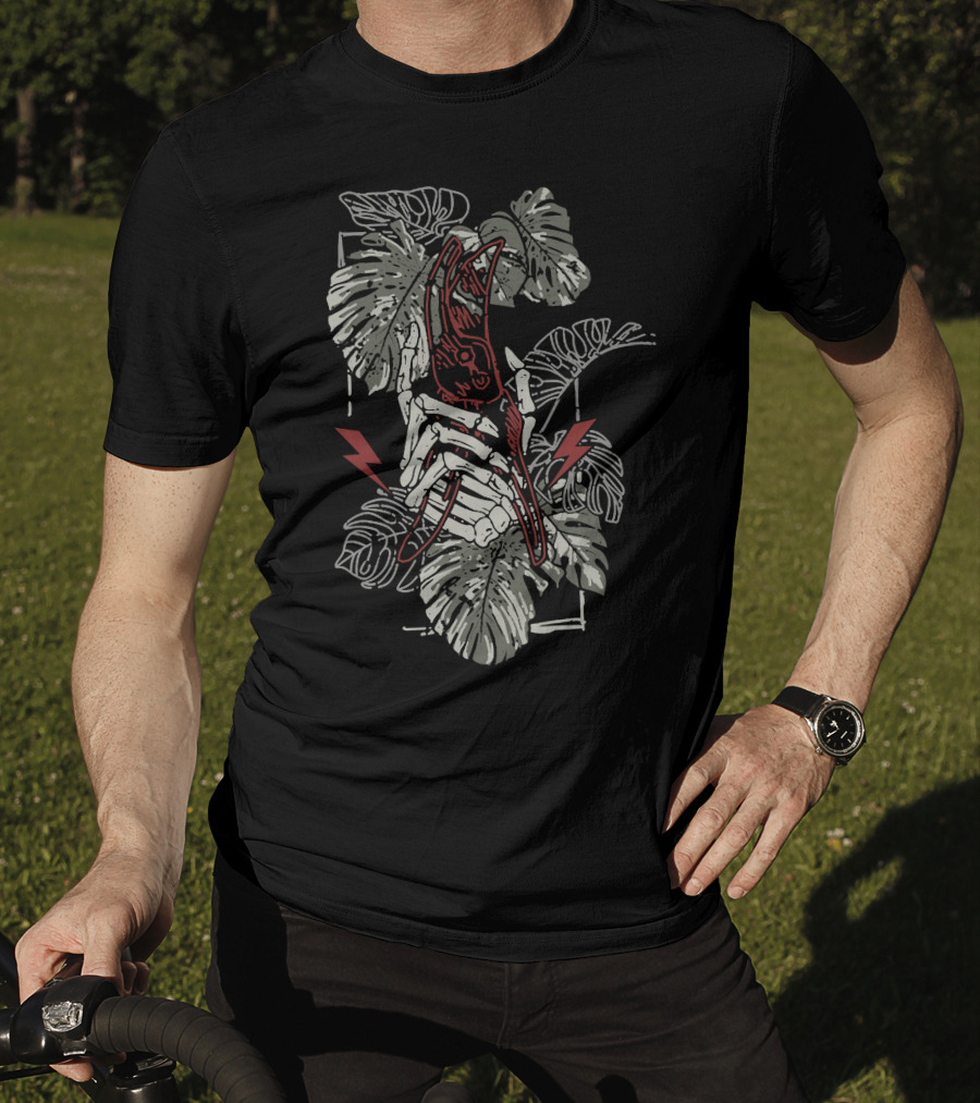 Plant Energy Botanical Skeleton With Lightning Bolts T-Shirt